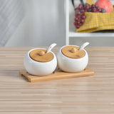 Recipiente de Condimento de Porcelana com Tampas de Bambu