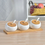 Recipiente de Condimento de Porcelana com Tampas de Bambu
